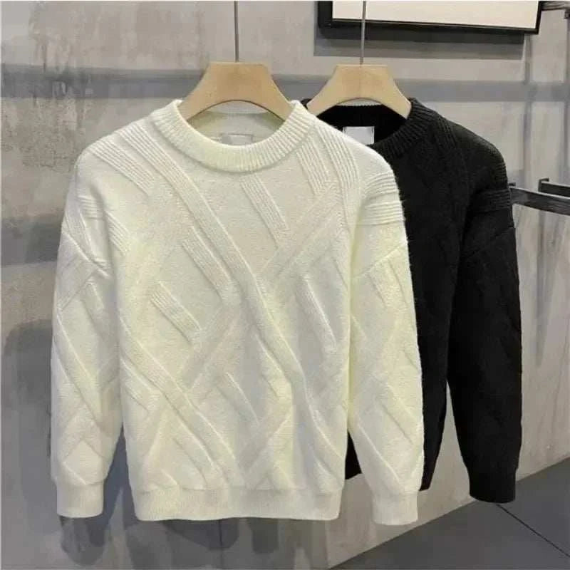 Knitted Sweaters for Men Solid Crewneck Pullovers